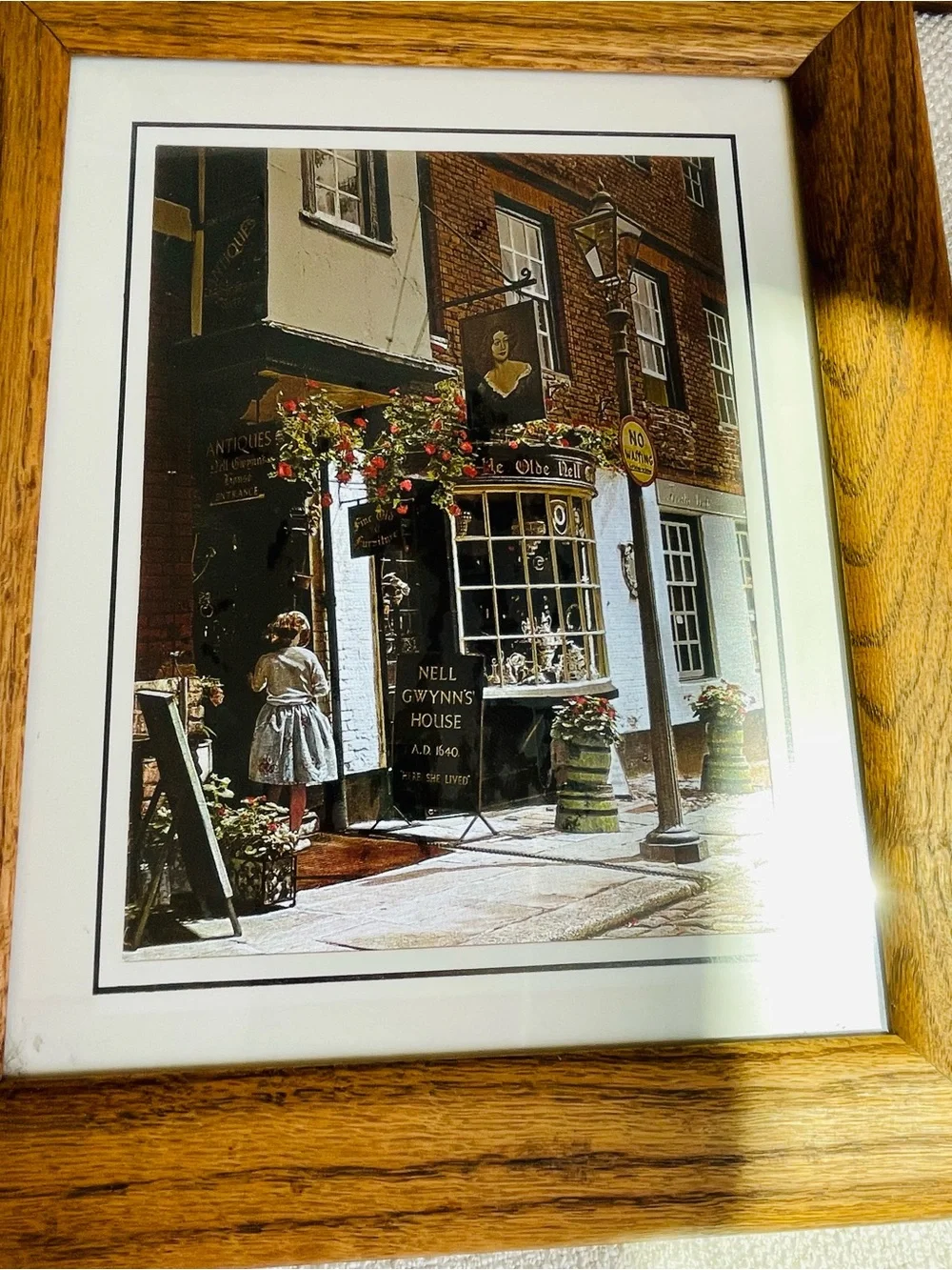 (2) Vintage MCM Foil Art Classic Oak Wood Picture Frames